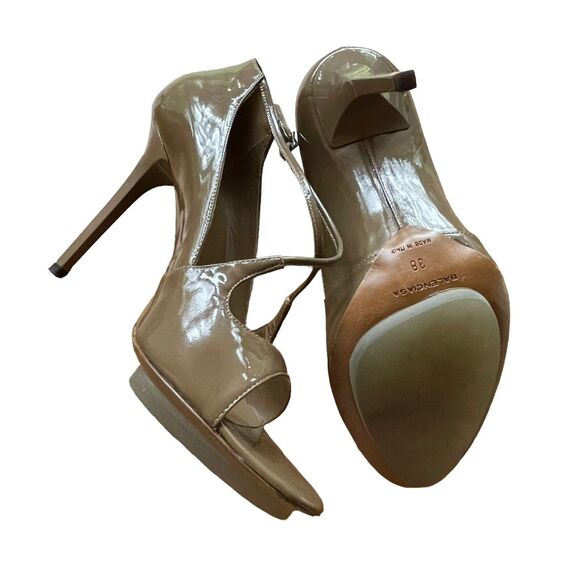 Balenciaga Heels Size EU 38 US 8 Criss Cross Strap Brown Patent Leather Open Toe - Picture 4 of 5